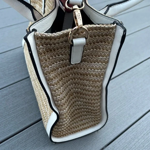 Dune London Blue and Tan raffia rattan satchel - Picture 5 of 8